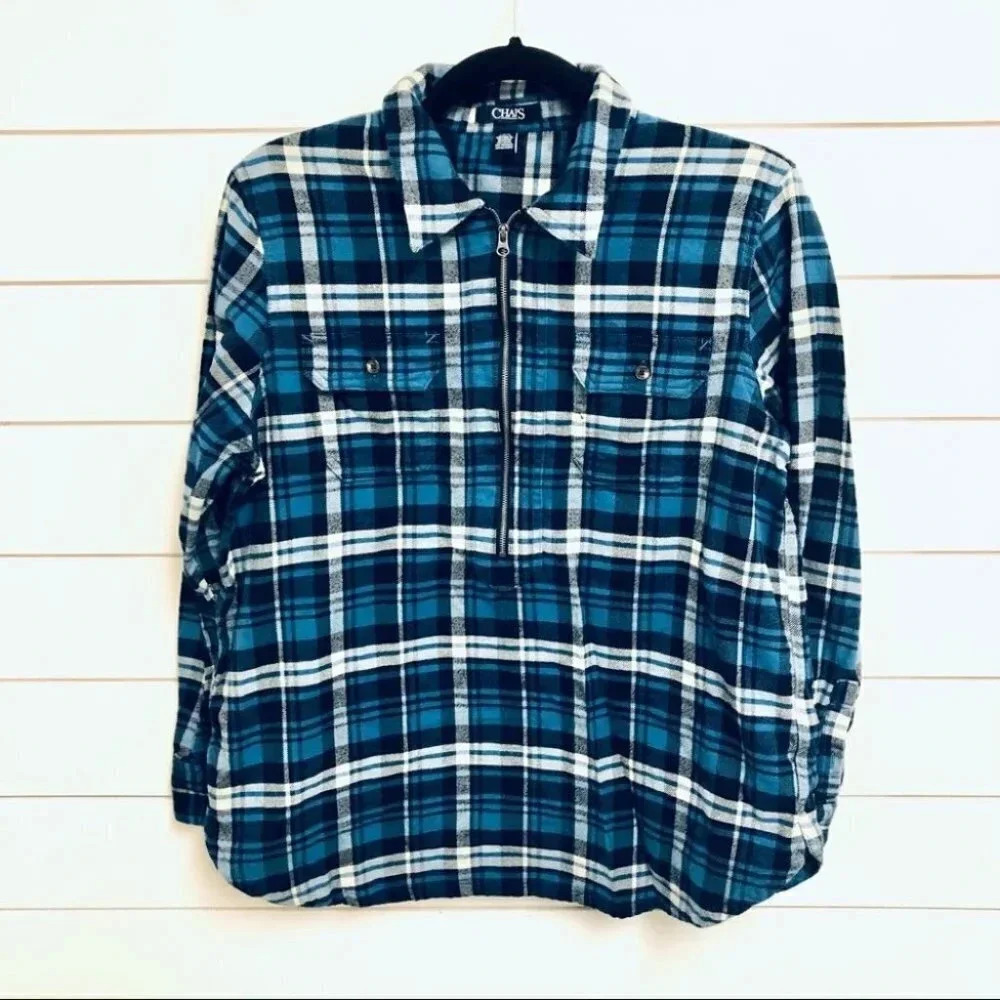 Chaps Buffalo Plaid Half Zip Long Sleeve Pullover Size Large Blue Black